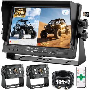 7" 2-Wired Backup Camera System, DVR Dual Screen Rear View Camera, IP69 Waterproof IR Night Vision, 20G Vibration-Proof for Trailer/RV/Tractor/Truck/Combine/Skid Steer/Heavy Equipment/UTV, Y1 in Kuwait