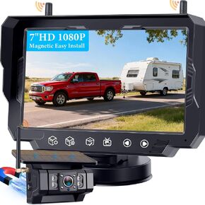 Rohent Solar Wireless Backup Camera for Trucks: 7" HD 1080P Monitor, 1-Min Easy Magnetic Install, Night Vision, Dual Antenna Boost Signal for Pickups - Designed for Long-Distance Drivers and Campers in Kuwait