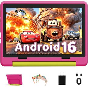 تابلت Gleeso Android 16 للأطفال، ذاكرة وصول عشوائي 24 جيجابايت وذاكرة قراءة فقط 64 جيجابايت للأطفال الصغار، بطارية 6000 مللي أمبير في الساعة، مراقبة الوالدين، وضع الأطفال، معتمد من GMS، تابلت للأطفال 10 بوصة مع حافظة، كاميرا مزدوجة، هدية، وردي in Kuwait