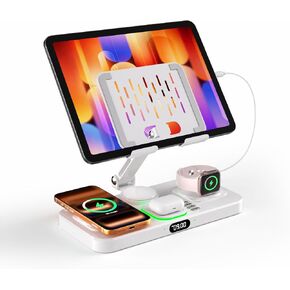 Magnetic Charging Station for Apple Multiple Devices, Wireless Charger with Clock & Light, Foldable Wired Charging Stand for iPad/Tab, Mag-Safe Charger for iPhone 17, for Apple Watch for AirPods in Saudi Arabia