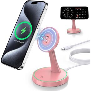 Magnetic Wireless Charger Stand 15W Fast Mag-Safe Charger for iPhone 17/17 pro/ 17 Air/ 17 pro max 16/15/14/13/12 Series Magnet Wireless Charging Station/Pad with Sleep-Friendly Light for AirPods in Saudi Arabia