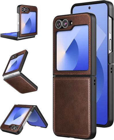Foluu for Samsung Galaxy Z Flip 5 5G Case, Leather Case, PU Leather + Hard PC Shell Ultra Thin Slim Durable Protective Phone Case Cover for Samsung Galaxy Z Flip5 5G 2023 (Brown) in Saudi Arabia