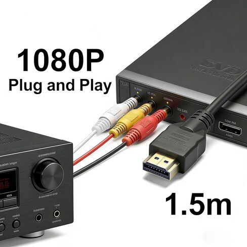 HDMI to RCA Converter, 1080P AV to HDMI Adapter Cord for DVD Player, New Device to Old CRT TV, Set-Top Box/Switch/Laptop to Legacy Devices, Phone/Tablet to Car Audio Video System 5ft/1.5m in Saudi Arabia