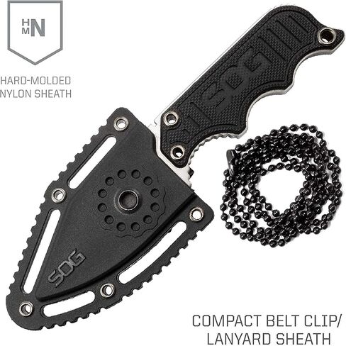 SOG Instinct Mini Small Fixed Blade Knife- 8.75 Inch x 1 Inch x 4 Inch Full Tang Adjustable Clip Belt or Boot Knife with Tactical Knife Sheath and Neck Knife Lanyard (NB1002-CP) in Kuwait