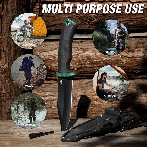 FLISSA 4-7/8 Inch Survival Knife with Sheath Fire Starter Whistle Fixed in Saudi Arabia