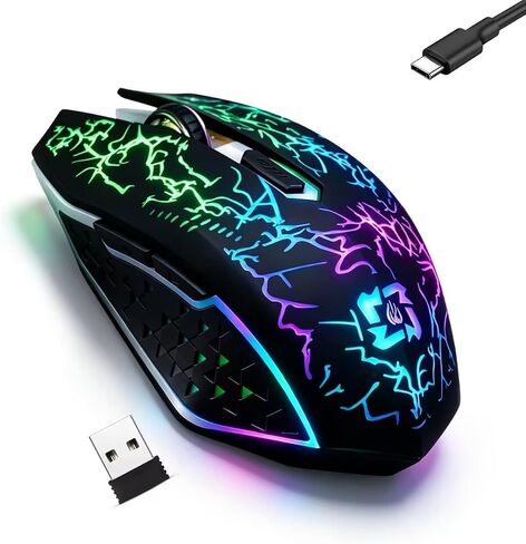 Guiheng Dual Mode Bluetooth Wireless Crack Gaming Mouse, 2.4G Cordless 7-Color LED Rechargeable PC Game Mouse, Black in Saudi Arabia