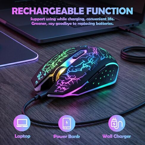 Guiheng Dual Mode Bluetooth Wireless Crack Gaming Mouse, 2.4G Cordless 7-Color LED Rechargeable PC Game Mouse, Black in Saudi Arabia