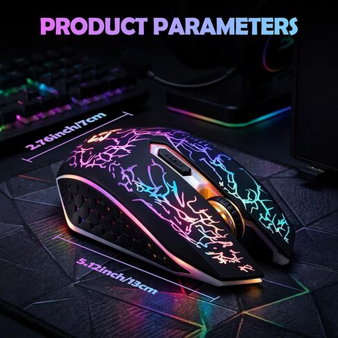 Guiheng Dual Mode Bluetooth Wireless Crack Gaming Mouse, 2.4G Cordless 7-Color LED Rechargeable PC Game Mouse, Black in Saudi Arabia