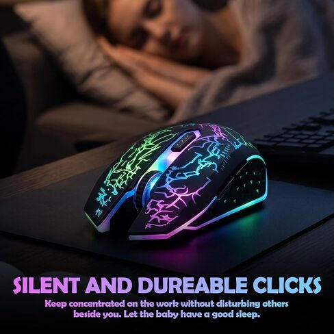 Guiheng Dual Mode Bluetooth Wireless Crack Gaming Mouse, 2.4G Cordless 7-Color LED Rechargeable PC Game Mouse, Black in Saudi Arabia