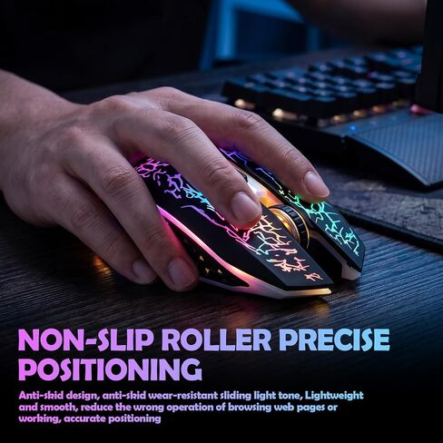 Guiheng Dual Mode Bluetooth Wireless Crack Gaming Mouse, 2.4G Cordless 7-Color LED Rechargeable PC Game Mouse, Black in Saudi Arabia