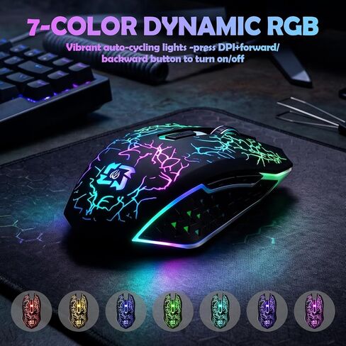 Guiheng Dual Mode Bluetooth Wireless Crack Gaming Mouse, 2.4G Cordless 7-Color LED Rechargeable PC Game Mouse, Black in Saudi Arabia