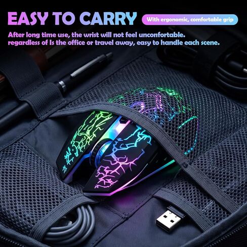 Guiheng Dual Mode Bluetooth Wireless Crack Gaming Mouse, 2.4G Cordless 7-Color LED Rechargeable PC Game Mouse, Black in Saudi Arabia