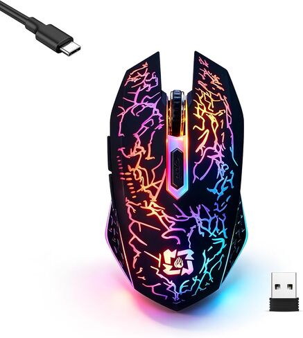 Guiheng Dual Mode Bluetooth Wireless Crack Gaming Mouse, 2.4G Cordless 7-Color LED Rechargeable PC Game Mouse, Black in Saudi Arabia