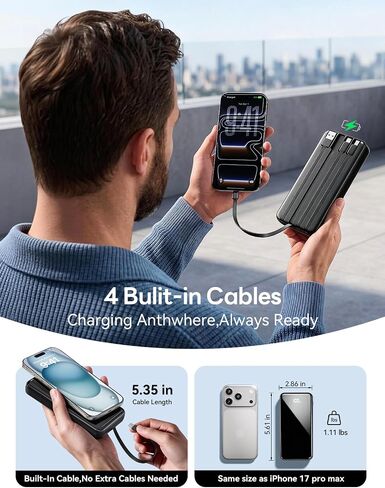 50000mAh Portable Charger, Built-in 4 Cables,22.5W Fast Charging Power Bank in Kuwait