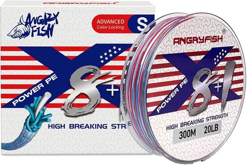 ANGRYFISH 8+1 Braided Fishing Line, Red White and Blue, 164/328YDS, 15-70LB in Kuwait