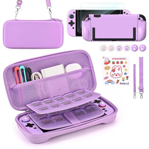 Younik Switch Accessories Bundle, 17 in 1 Pink Switch Accessories Kit for Girls Include Switch Carrying Case, Adjustable Stand, Protective Case for Switch Console & J-Con Pink in Kuwait