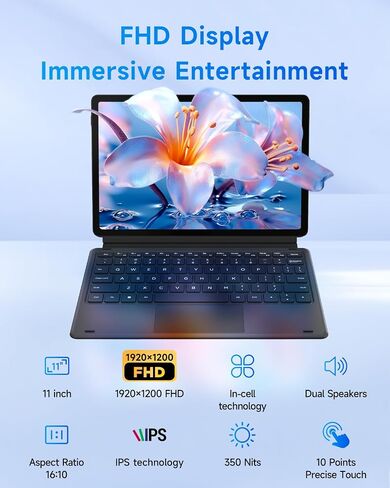 11 inch 2-in-1 Laptops, Win 11 Touchscreen PC Compatible with Twin Lake N150, 12GB RAM 256GB SSD, 1920x1200 IPS FHD Tablet USB-C/HDMI WiFi 6 with Magnetic Keyboard and Kickstand in Saudi Arabia