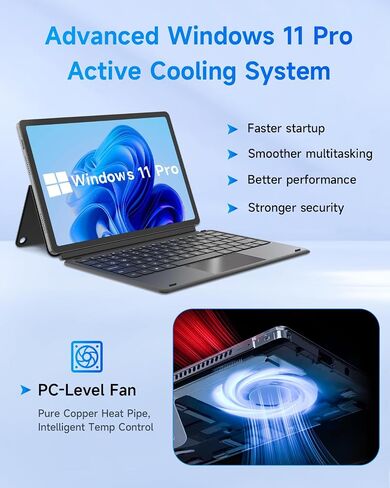 11 inch 2-in-1 Laptops, Win 11 Touchscreen PC Compatible with Twin Lake N150, 12GB RAM 256GB SSD, 1920x1200 IPS FHD Tablet USB-C/HDMI WiFi 6 with Magnetic Keyboard and Kickstand in Saudi Arabia