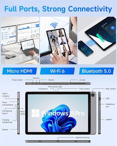 11 inch 2-in-1 Laptops, Win 11 Touchscreen PC Compatible with Twin Lake N150, 12GB RAM 256GB SSD, 1920x1200 IPS FHD Tablet USB-C/HDMI WiFi 6 with Magnetic Keyboard and Kickstand in Saudi Arabia