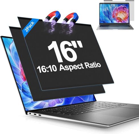 2Pack Magnetic Laptop Privacy Screen Filter 16 inch for 16:10 Widescreen Computer Monitor, Removable Anti Blue Light Privacy Shield, Anti-Glare Protector in Saudi Arabia