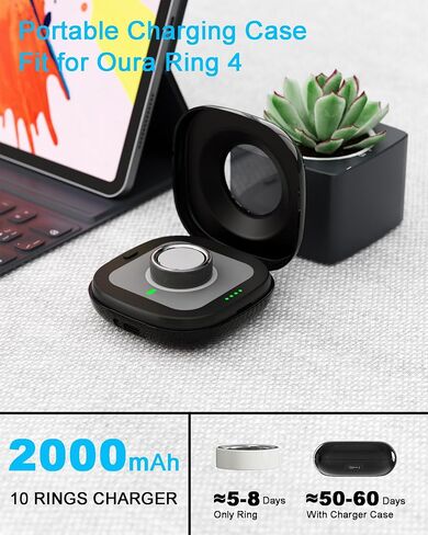 حقيبة شحن محمولة من búsqueda متوافقة مع شاحن Oura Ring 4، تناسب الجيل 4، ما يصل إلى 10 شحنات حلقية، حقيبة حماية مدمجة للسفر، أسود (الشاحن الرسمي غير متضمن) in Kuwait