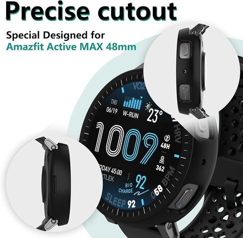 5 Pcs Hard PC Case Compatible with Amazfit Active MAX 48mm, with Tempered Glass, Full Cover, Anti-Scratch, Screen Protector, Transparent, Black, Silver, Blue, Green in Saudi Arabia