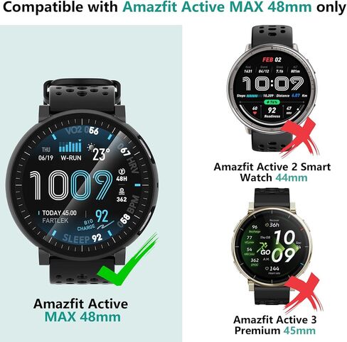 5 Pcs Hard PC Case Compatible with Amazfit Active MAX 48mm, with Tempered Glass, Full Cover, Anti-Scratch, Screen Protector, Transparent, Black, Silver, Blue, Green in Saudi Arabia