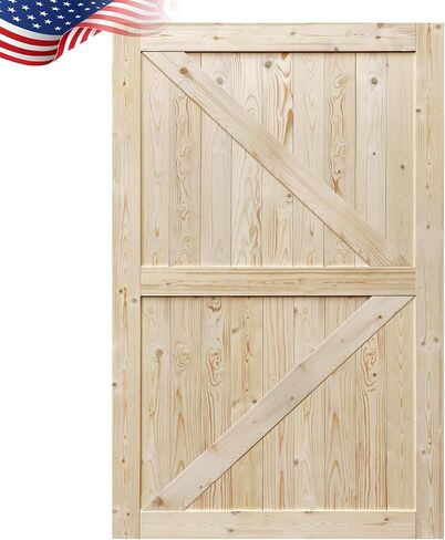 S&Z TOPHAND® 60in x 80in Barn Door, 20-60 in Unfinished British Brace Barn Door/Modern Style/Solid Wood/Simple Assembly is Required in Saudi Arabia