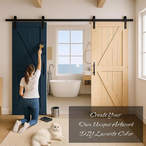 S&Z TOPHAND® 60in x 80in Barn Door, 20-60 in Unfinished British Brace Barn Door/Modern Style/Solid Wood/Simple Assembly is Required in Saudi Arabia