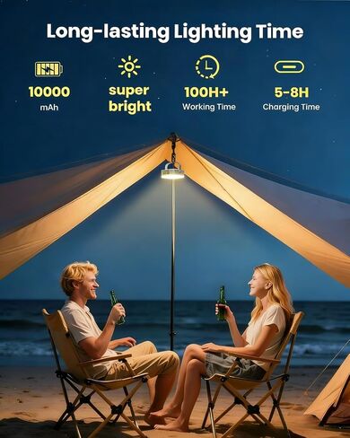 Eventek Solar Camping Lights 10000mAh, Rechargeable Solar Camping Lantern Up to 100+ Hours & 4 Light Modes, Portable IP65 Waterproof LED Camping Light for Camp, Tent, Power Outages Emergency in Saudi Arabia