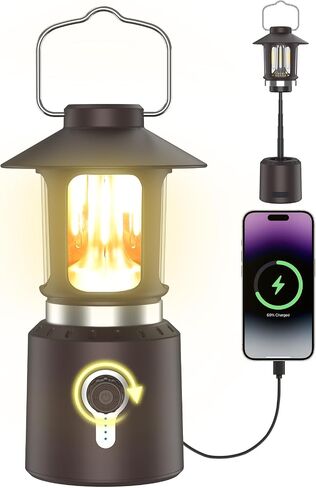 Retro Classic LED Camping Lantern, Rechargeable Stepless Dimming Vintage Lantern, 3 Light Modes (2000K-6500K), 8000mAh Power Bank, Bright Hanging Tent Light for Indoor & Outdoor, Hiking, Camp in Kuwait