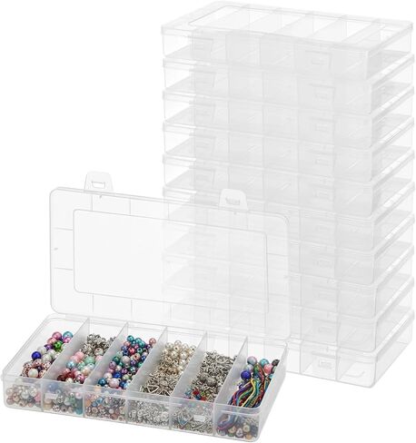 10 PCS Clear Tackle Box Organizer, 6 Grids Plastic Storage Container with Secure Lid, Small Parts Organizer for Craft Beads Binder Clips Sewing Supplies Lures Screws in Saudi Arabia