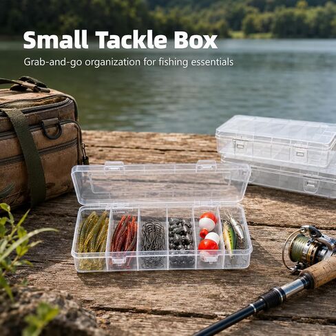 10 PCS Clear Tackle Box Organizer, 6 Grids Plastic Storage Container with Secure Lid, Small Parts Organizer for Craft Beads Binder Clips Sewing Supplies Lures Screws in Saudi Arabia