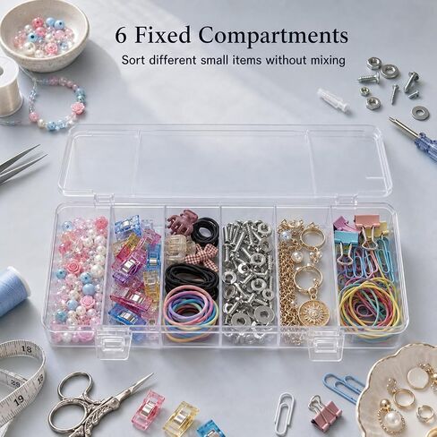 10 PCS Clear Tackle Box Organizer, 6 Grids Plastic Storage Container with Secure Lid, Small Parts Organizer for Craft Beads Binder Clips Sewing Supplies Lures Screws in Saudi Arabia