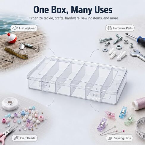 10 PCS Clear Tackle Box Organizer, 6 Grids Plastic Storage Container with Secure Lid, Small Parts Organizer for Craft Beads Binder Clips Sewing Supplies Lures Screws in Saudi Arabia