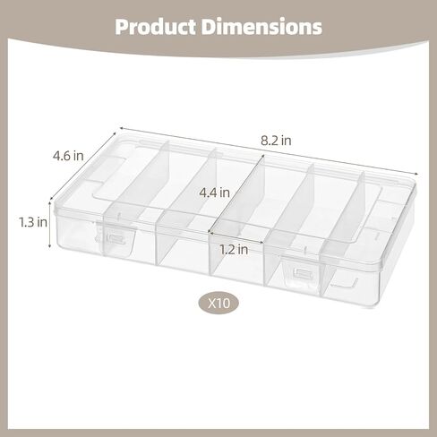10 PCS Clear Tackle Box Organizer, 6 Grids Plastic Storage Container with Secure Lid, Small Parts Organizer for Craft Beads Binder Clips Sewing Supplies Lures Screws in Saudi Arabia