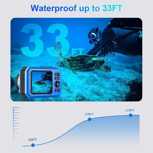 4K Underwater Camera 64MP 33FT Waterproof, 32GB Card Dual-Screen Dustproof in Saudi Arabia