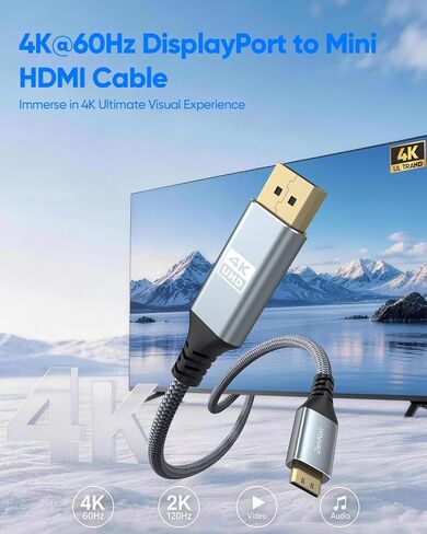 4K Display Port to Mini HDMI Cable 6.6FT, DP to Mini HDMI Cable in Saudi Arabia