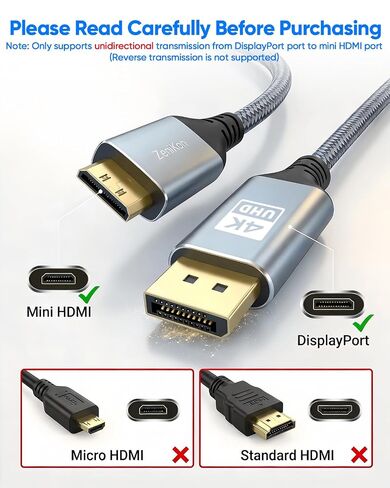 4K Display Port to Mini HDMI Cable 6.6FT, DP to Mini HDMI Cable in Saudi Arabia