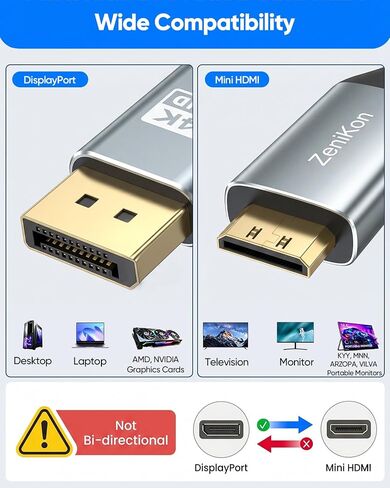 4K Display Port to Mini HDMI Cable 6.6FT, DP to Mini HDMI Cable in Saudi Arabia