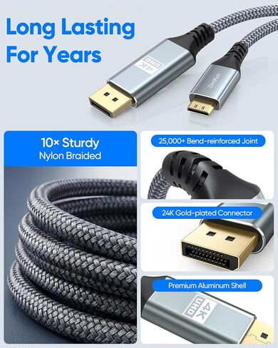 4K Display Port to Mini HDMI Cable 6.6FT, DP to Mini HDMI Cable in Saudi Arabia