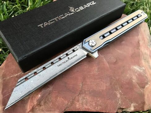 سكين جيب دمشقي من TACTICAL GEARZ لـ EDC، مقبض من التيتانيوم الصلب، 67 شفرة متعددة الطبقات من الفولاذ الدمشقي VG10 تانتو، تتضمن غمدًا (أونيكس XT بلاتينيوم) in Kuwait