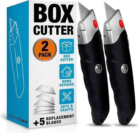 INTERNET'S BEST Premium Utility Knife Set | Retractable Box Cutter with Rubber Handle | Heavy-Duty Cutting for Cardboard, Carpet, Plastic | Retractable Blade | Includes 2 Razor Knives & Extra Blades in Saudi Arabia