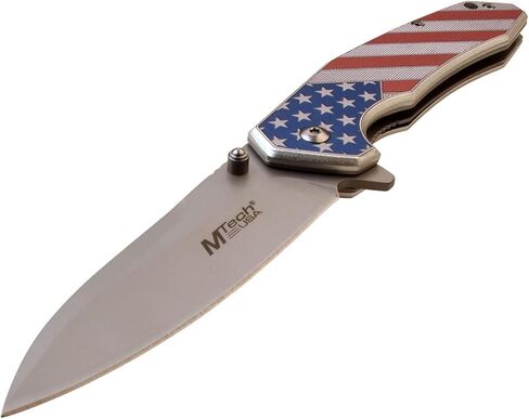 MTech USA MT-A1024A Spring Assist Folding Knife, Satin Silver Straight Edge Blade, American Flag Handle, 4.5-Inch Closed in Kuwait