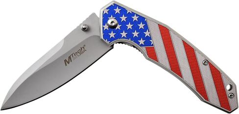 MTech USA MT-A1024A Spring Assist Folding Knife, Satin Silver Straight Edge Blade, American Flag Handle, 4.5-Inch Closed in Kuwait