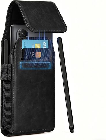 NINKI Belt Clip Holster for Samsung Galaxy Z Fold 8 Ultra 7 6 5 4 3 2 Bag with Card Holder & S Pen Slot & Stylus, Leather Cover Waist Holder Pouch for Samsung Z Fold 8 Ultra Case Holsters Belt, Black in Saudi Arabia