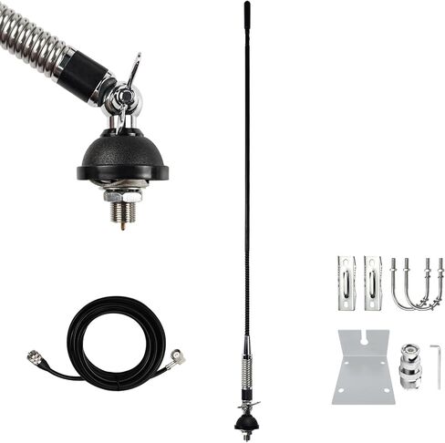 27MHz CB Radio Whip Antenna Kit w/ 16 ft Cable Heavy-Duty Spring Base Side Top Hole & Mirror Mount Replacement Universal Antenna Accessories for Truck Car RV SUV Pickup Handheld CB Radio in Saudi Arabia
