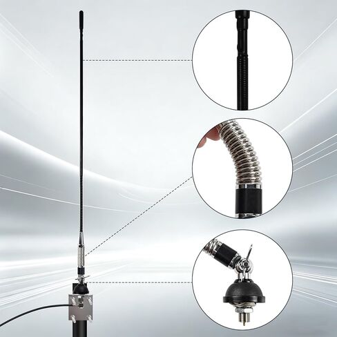 27MHz CB Radio Whip Antenna Kit w/ 16 ft Cable Heavy-Duty Spring Base Side Top Hole & Mirror Mount Replacement Universal Antenna Accessories for Truck Car RV SUV Pickup Handheld CB Radio in Saudi Arabia