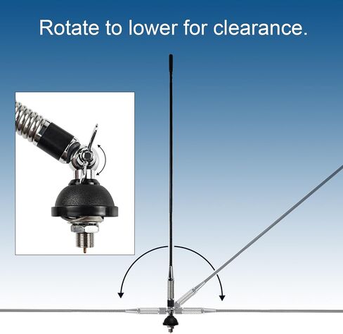 27MHz CB Radio Whip Antenna Kit w/ 16 ft Cable Heavy-Duty Spring Base Side Top Hole & Mirror Mount Replacement Universal Antenna Accessories for Truck Car RV SUV Pickup Handheld CB Radio in Saudi Arabia