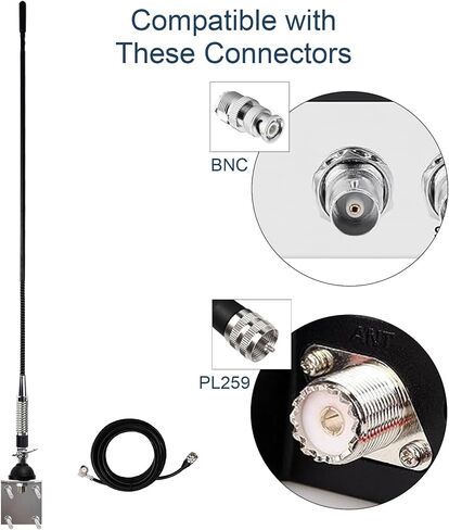 27MHz CB Radio Whip Antenna Kit w/ 16 ft Cable Heavy-Duty Spring Base Side Top Hole & Mirror Mount Replacement Universal Antenna Accessories for Truck Car RV SUV Pickup Handheld CB Radio in Saudi Arabia